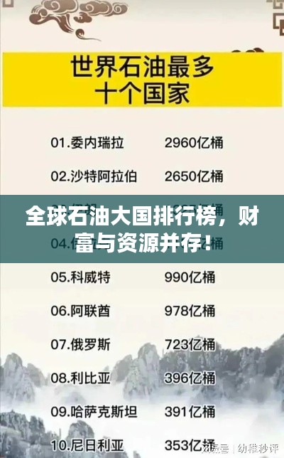 全球石油大国排行榜，财富与资源并存！